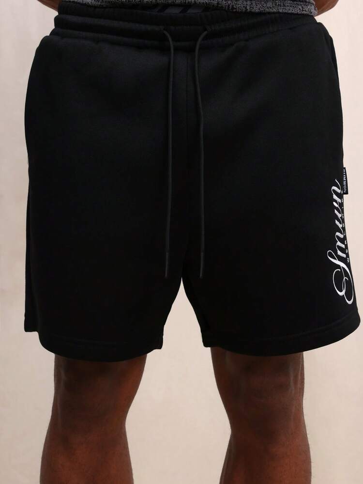 Shorts Casuais Leves Masculinas com Estampa Gráfica e Design de Logo Lateral, Cordão na Cintura, Roupa Esportiva de Verão