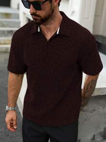 Manfinity Homme Black & Beige Striped Plus Size Casual Men's Polo Shirt - Brown - View 7