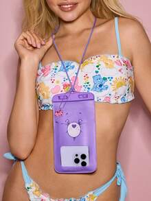 SHEIN X Care Bears 1款卡通图案印花防水触屏透明水上运动手机包，适用于漂流、沙滩、游泳、划船、皮划艇、徒步旅行，可保护手机、相机、现金、护照、文件免受水、沙、雪、灰尘的侵害，图案为欢乐熊和分享熊。 - 紫色 - 查看 8