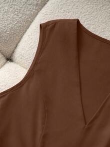 Franclia Đầm đỏ dáng chữ A không tay, cổ chữ V, thanh lịch và thời trang, kiểu dáng mới, ôm eo, dành cho phụ nữ. - màu nâu - Xem 6