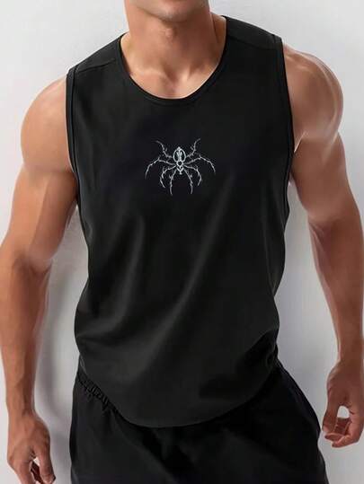 GymBeat Camiseta de tirantes casual de fitness y deportes con estampado de araña para hombres