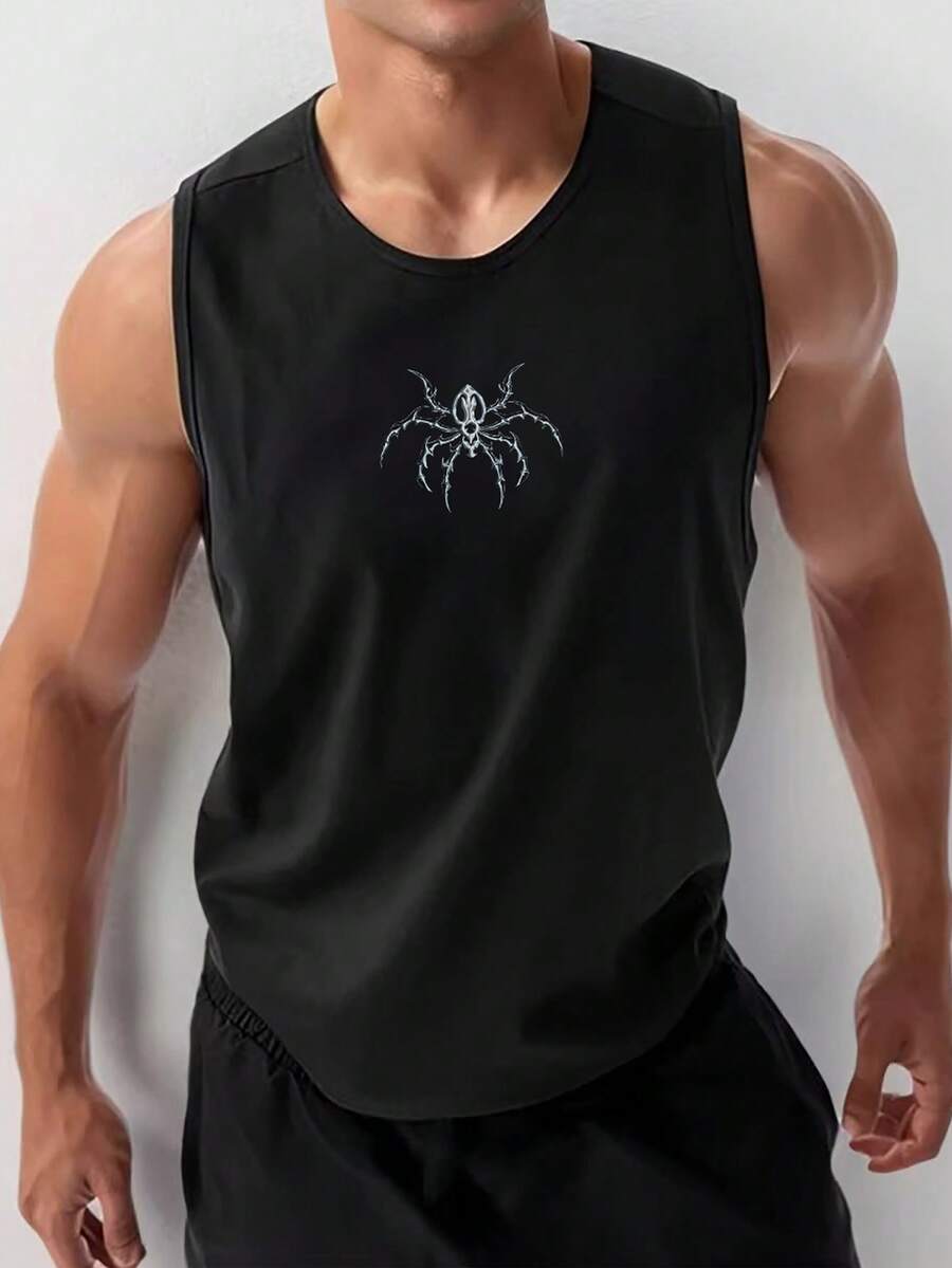 GymBeat Áo tank top thể thao nam in hình nhện, kiểu dáng thường ngày. - màu đen - Xem 1