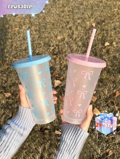 1/5/10 Ly nhựa 24oz màu xanh nhạt có nơ, kèm nắp và ống hút, có thể tái sử dụng, ly nhựa trong suốt dễ thương, hoàn hảo cho sinh nhật, đám cưới và tiệc tùng, ly nhựa tái sử dụng với ruy băng hồng, ly uống nước mùa hè, hoàn hảo cho sinh nhật, đám cưới và tiệc tùng, tuyệt vời cho các bữa tiệc, đồ uống, cà phê, cũng thích hợp cho Ngày của Mẹ, đám cưới, sinh nhật, tiệc độc thân hoặc làm quà tặng.