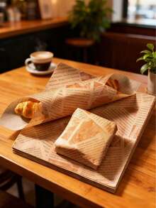 50/100 lembar Kertas Kemasan Sandwich (Pola Produk Acak), Kertas Alas Baki, Pelapis Keranjang Makanan, Kemasan Anti Minyak, Kertas Alas Roti Toko Kue, Kertas Alas Baki Toko Kue, Kertas Alas Meja, Aksesoris Dapur, Peralatan Dapur, Peralatan Anti Minyak, Kertas Kemasan Piknik - Coklat - View 3