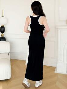 Casual Basic Sport Splicing Tank Dress, For Teens And Everyday/ Wear,Holiday,Summer,Travel - Black - View 2