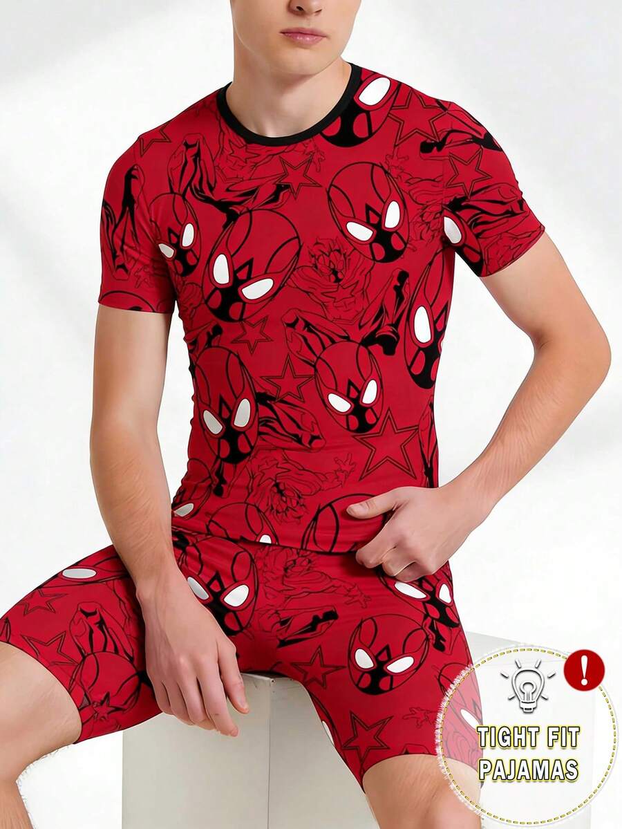 Bộ đồ ngủ vừa vặn cho bé trai tuổi teen Áo thun tay ngắn màu đen in hình siêu anh hùng & quần short in hình bộ điều khiển trò chơi toàn thân, mùa hè - màu đen - Xem 1