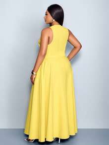 SOLERSUN 大码女装时尚纯色无袖圆领宽松休闲褶皱A字长裙，轻盈奢华，简约显瘦，百搭实用，适合春夏日常通勤和海滩度假，清爽休闲，适合圣帕特里克节、复活节、音乐节、派对、约会、婚礼季、四叶草、街头风、海滩度假、野餐、西式风、波西米亚风、高贵优雅、现代时尚等各种场合。 - 黃色 - 查看 5