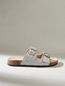 Solecia Women's Buckle Design Casual Fashionable Flat Sandals - Silver - View 1