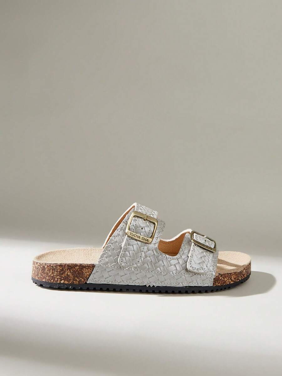 Solecia Women's Buckle Design Casual Fashionable Flat Sandals - Silver - View 1