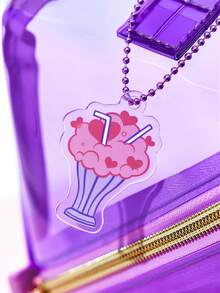 SHEIN X Care Bears 1款可爱图案大容量透明PVC化妆包，亚克力装饰，便携大容量，可收纳化妆品瓶及日常用品，适合女性和青少年使用，图案包括：欢呼熊、分享熊 - 紫色 - 查看 7