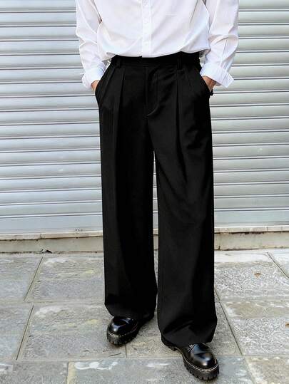 STYNVO Men's Casual Everyday Office Commute Slim Fit Solid Color Slant Pocket Suit Pants Men S Pleated Suit Pants Baggy Dress Pants Men Japanese Pants For Men Korean Pants Men Streetwear Men Pants