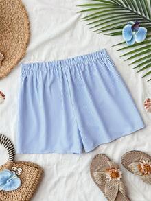 Travachic Quần sọc xẻ tà thường ngày dành cho nữ năm 2026 - Xanh và trắng - Xem 2