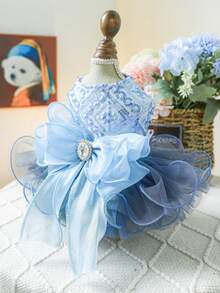 1PC Pet Dress, Blue Galaxy Wedding Gown For Dogs & Cats - Blue - View 6