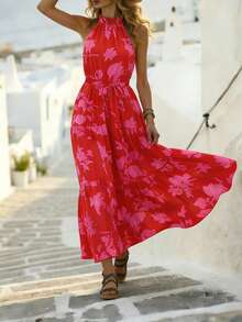 xheBreezaya Vestido halter con cinturón con estampadoxhe - Rosa Fucsia - Ver 3