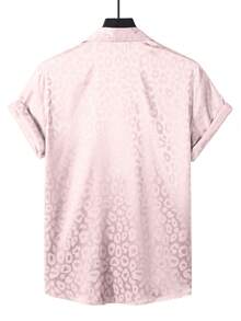Manfinity Homme Men's Casual Leopard Jacquard Short Sleeve Shirt, Summer - Baby Pink - View 2