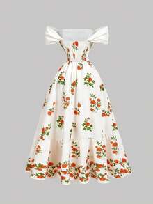 SHEIN MOD 女士优雅印花露肩长连衣裙，夏季 - 彩色 - 查看 2