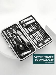 19PCS Black Nail Clipper Set Manicure Pedicure Kit Professional Sharp Cuticle Trimmer Tools For Home Travel Women Men Grooming Gift Case - Black - View 6
