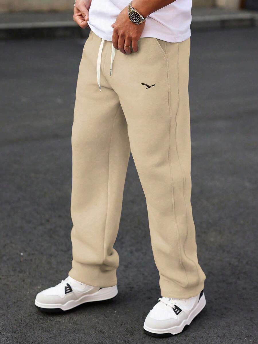 Manfinity Homme Plus Size Men's Eagle Print Drawstring Waist Casual Sweatpants - Apricot - View 1