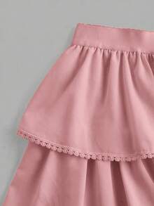 SHEIN Tween Girls' Summer Versatile Pink Ruffle Elastic Waist Skater Skirt - Baby Pink - View 4