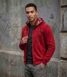 Chamarra para Caballero Exterior Afelpado con Gorro Bolsillos Laterales Otoño Invierno - Rojo - Ver 5