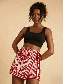 Travachic Women's Casual Allover Print Tie-Waist Wrap Shorts - Multicolor - View 6