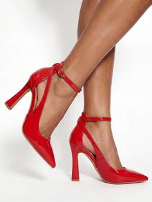 Glitzique 红色漆皮尖头高跟鞋，女士派对/婚礼/伴娘鞋，优雅 - 紅色 - 查看 2
