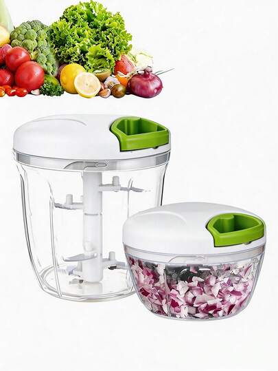 1pc Kitchen Vegetable Chopper,Multi-Functional Manual Food Processor Vegetable Chopper, Portable Hand Pull String Garlic Mincer Onion Cutter For Veggies, Ginger, Fruits, Nuts, Herbs, Etc., (500ml, 900ml Two Sizes Available)White, Christmas