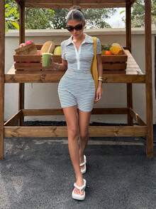 Muchica 女士春夏针织条纹连体裤 - 彩色 - 查看 5