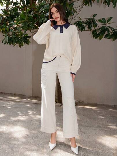 Bris Aura 女式宽松拼色休闲毛衣，秋季