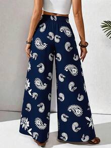 SHEIN Holidaya Quần ống rộng dáng suông có túi, cạp chun, thích hợp mặc đi nghỉ mát mùa xuân hè cho nữ, trang phục ngoài trời, váy thời trang và gợi cảm, váy mùa xuân hè, váy đỏ Angola, thời trang và thanh lịch, phù hợp mặc hàng ngày, dự đám cưới, tiệc tùng, đi làm, tiệc tốt nghiệp, lễ hội, kỳ nghỉ. - Màu xanh hải quân - Xem 3