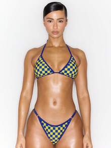 MUSERA Checkered Graphic Print High Leg Bikini Bottoms Only Spring Summer Vacation Sexy Coolgirl Ibiza Festival Holiday Pitstop - Multicolor - View 5