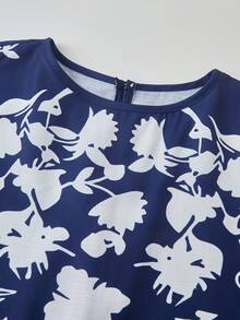 3件套少女休闲度假风亚麻印花衬衫、吊带背心和裤子套装 - 藍色 - 查看 4