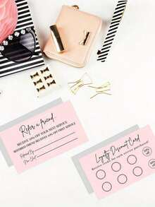 50张3.5 x 2英寸商业推荐及会员折扣卡，粉色系设计，返校季，学习用品 - 均碼 - 查看 6