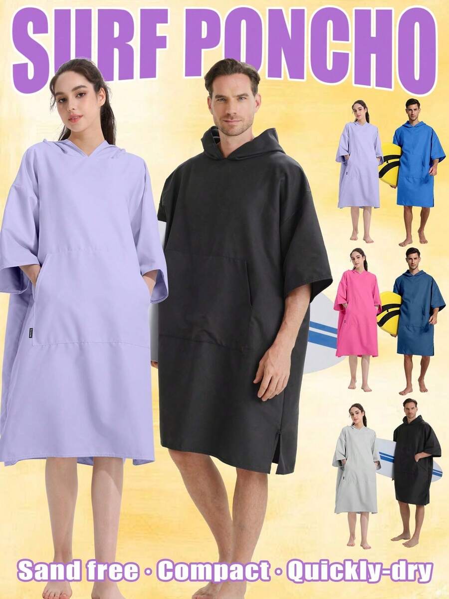 Hooded Surf Changing Robe, Wearable Beach Towel With Quick Dry Fleece, Sandproof Portable Poncho With Pocket For Swimming Pool, Unisex Outdoor Gear - Multicolor - View 1