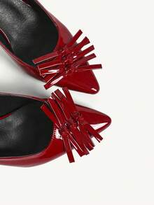 CUCCOO CHICEST Sapatos Femininos: Mini Laço Decorativo Bico Fino Salto Agulha Metalizado Prata, Sapatos Slingback de Couro Sintético Vermelhos Altos Elegantes e Únicos com Estilo Punk para Moda de Rua, Transporte, Festa de Natal e Ano Novo, Clima de Outono e Inverno - Vermelho - Visão 6