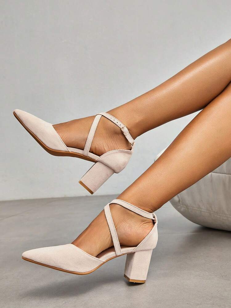 CUCCOO CHICEST Woman Shoes Ladies' Fashionable Elegant Point Toe Cross Straps Ankle Buckle Beige High Heel Pumps For Summer Graduation Heels Prom Heels Vacation Shoes Summer Summer Shoes Summer Break Easter For Christmas Elegant Shoes Wedding Shoes Summer Shoes Bride Shoes