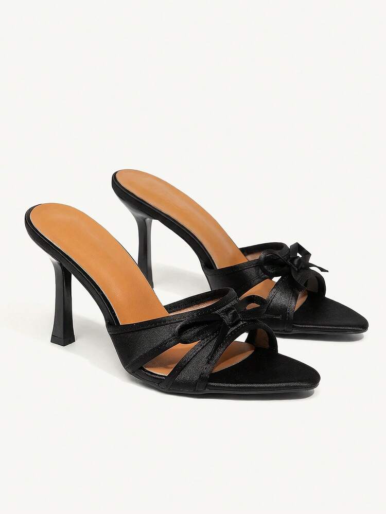 CUCCOO CHICEST 女士夏季新款尖头蝴蝶镂空设计细高跟性感黑色缎面女士高跟凉鞋，适合正式礼服、下午茶时间、约会、时尚派对、优雅度假、晚宴 - 黑色 - 查看 1