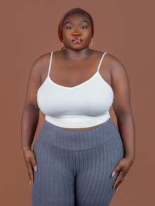 CurvyTilda 3件組女款大尺碼簡約純色細肩帶背心上衣，適合夏季返校休閒穿搭 - 彩色 - 查看 3