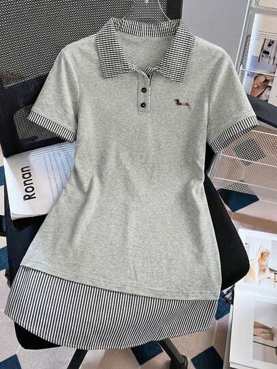 Zelara 大码纯色印花拼接短袖连衣裙