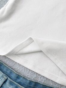 少女纯色圆领修身休闲短袖T恤，白色露脐上衣，适合春夏穿着 - 白色 - 查看 3