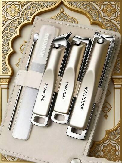 Conjunto de Cortadores de Unha Profissional 5 em 1 - Cortadores de Unha Retos Grandes/Médios em Aço Inoxidável, com Lima de Unha, Ferramentas de Cuidados com as Unhas na Cor Champanhe, Presente Requintado Adequado para Homens e Mulheres em Casa e Viagem