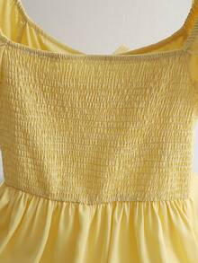 Franclia 法式时尚方领黄色连衣裙，短袖收腰优雅连衣裙，女士夏季连衣裙 - 淡黃色 - 查看 7