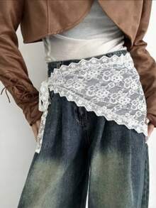 Joivida 1Pc Retro Lace Trim Scarf, Headscarf Layered With Triangle Scarf, Skirt, And Back Flap - multicolor - View 8