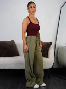 SAYEHFBABY 女式夏季乡村音乐会外出海滩装波西米亚风基本款简约水洗 100% 纯棉白色裤子弧形下摆裤 - 綠色 - 查看 1