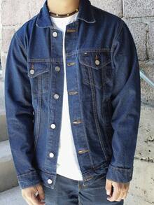 Chamarra Vaquera de Mezclilla para Caballero Estilo Casual - Azul Marino - Ver 3