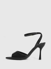 CUCCOO SZL Sandalias de tacón alto y puntiagudas con tiras en el tobillo y punta abierta, de color negro, de estilo minimalista, elegantes y sexys para uso diario y fiestas - Negro - Ver 9