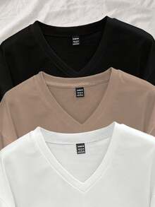 Resyla 3pcs/Set Women V-Neck Short Sleeve T-Shirt, Summer - Multicolor - View 4