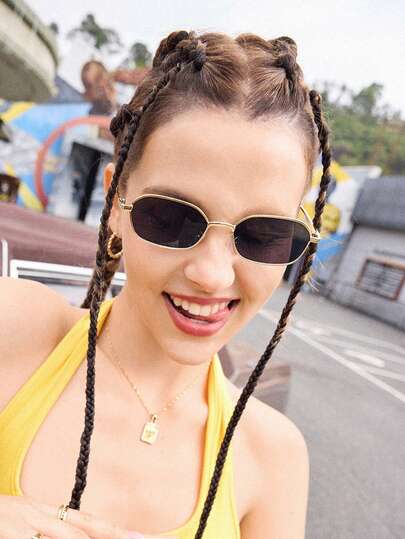 1 件小框多边形不对称复古个性化时尚眼镜，百搭 Y2K 几何图案女士眼镜，适合旅行、度假、海滩配饰学院风，适合返校季矩形