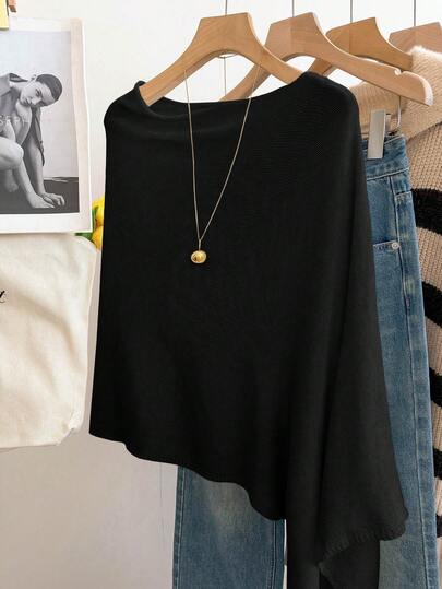 GlowEve Women's Casual Loose Vacation Style White Shawl Poncho Sweater, Suitable For Spring & Summer