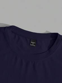 Manfinity Homme 男士休闲字母压纹短袖T恤，夏季 - 寶藍色 - 查看 6